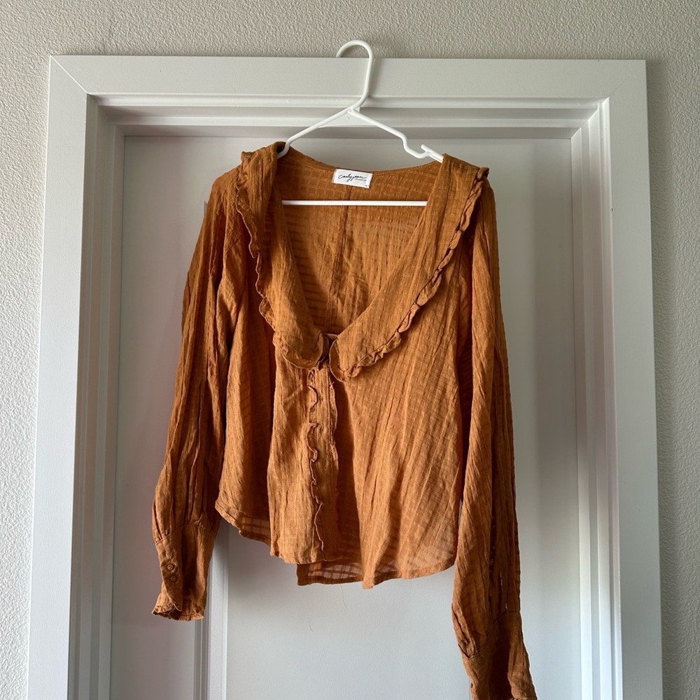 CJLA Women's Ruffled Brown Top